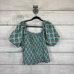 Maurices Plus Size Blue Puff Sleeve Smocked Printed Blouse Size 3X
